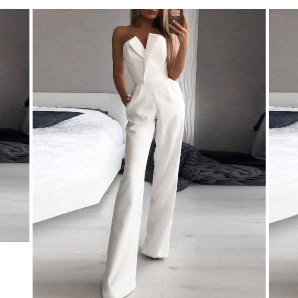 Elegant White Strapless Jumpsuit - Elena by Harper and Lane